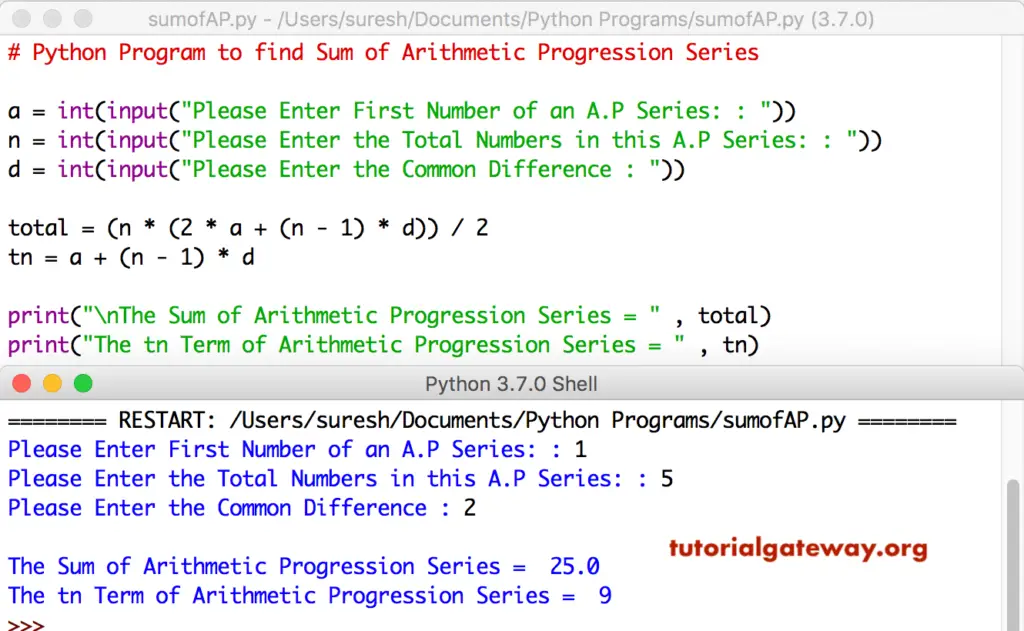 Python Program to find Sum of Arithmetic Progression Series 1