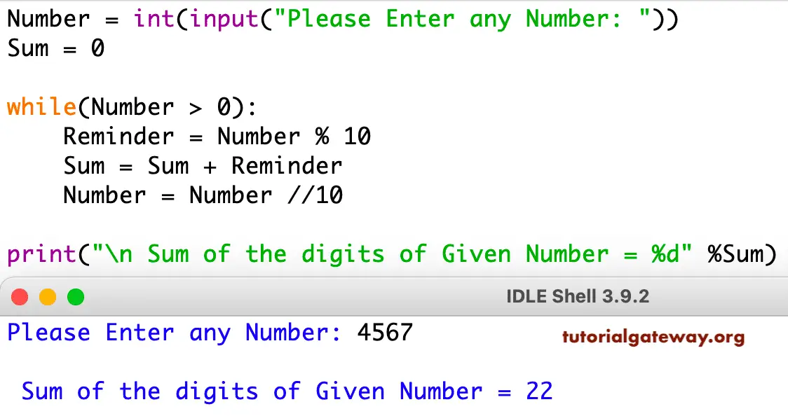 Python Program to find Sum of Digits of a Number using While Loop