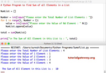 Python Program to find Sum Elements in List