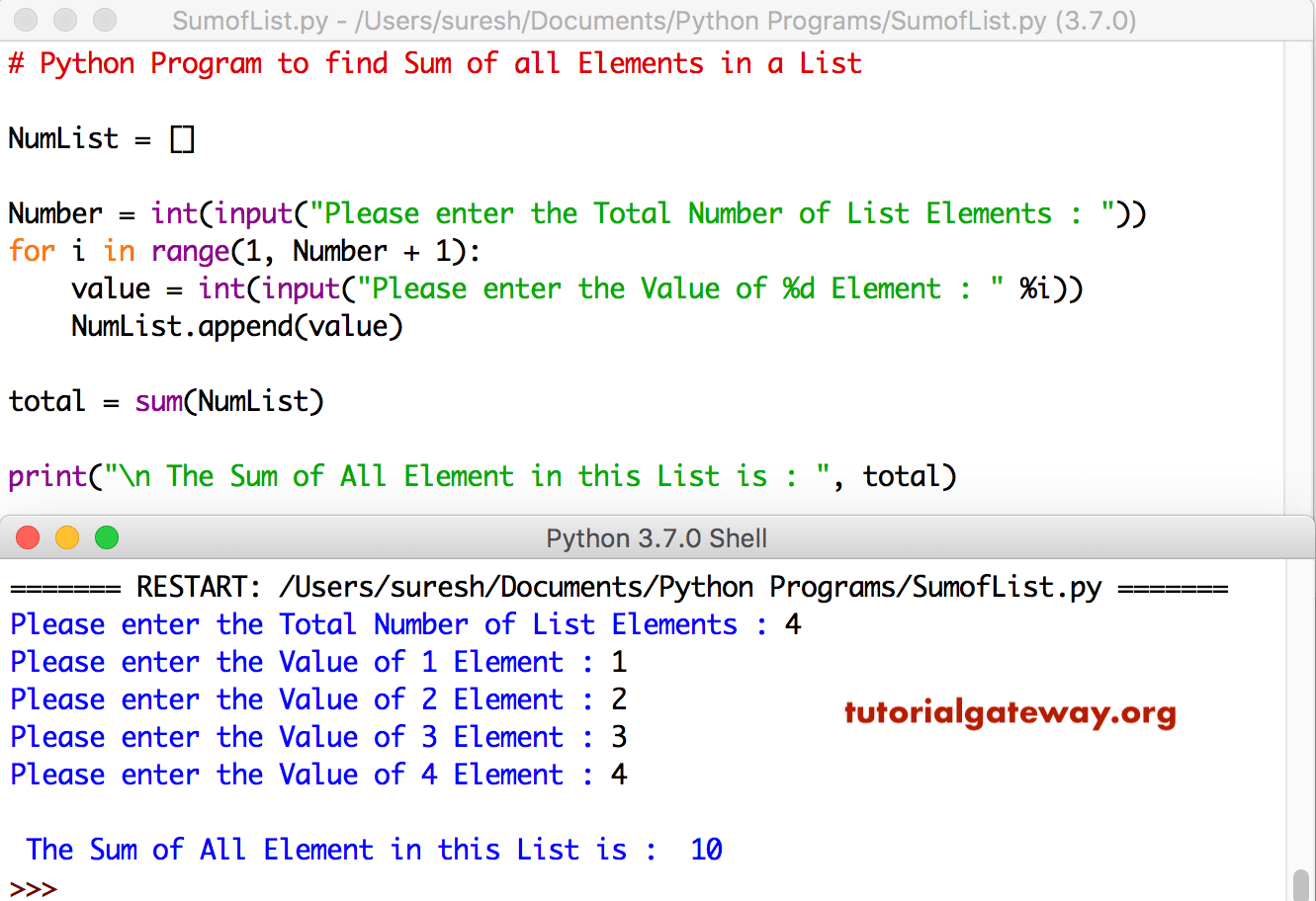 Python Program to find Sum of Elements in a List 1