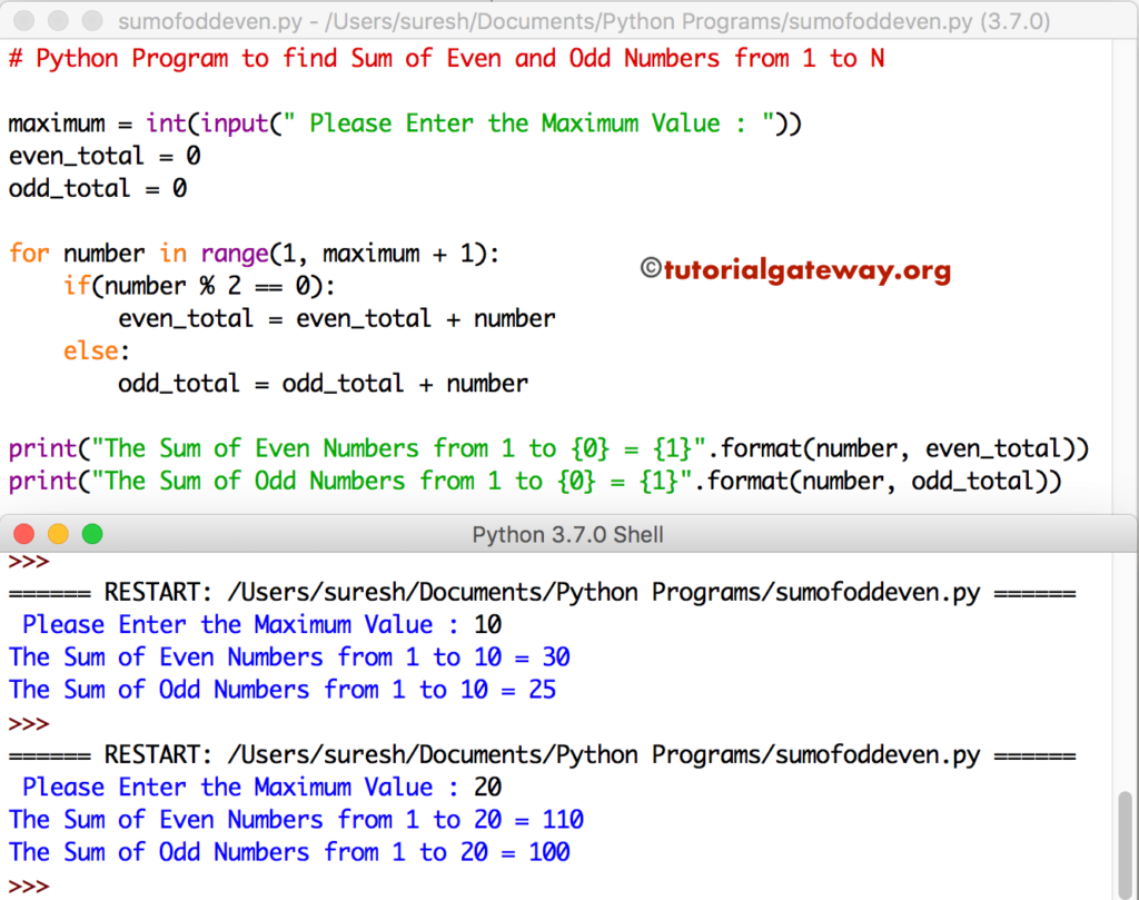 Python Program to find Sum of Even and Odd Numbers from 1 to N 1