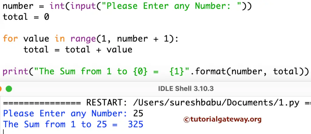 Python Program to find Sum of N Natural Numbers using for loop