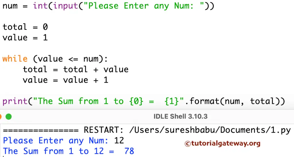 Python Program to find Sum of N Natural Numbers using while loop