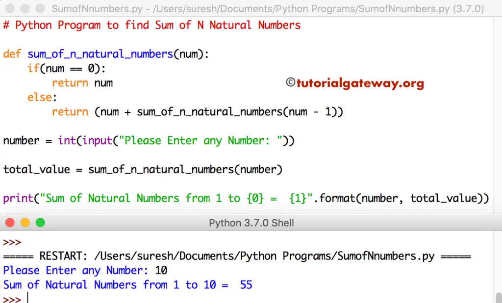 Python Program to find Sum of N Natural Numbers 4