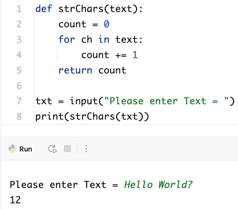 Python Program to find a String Length using for loop
