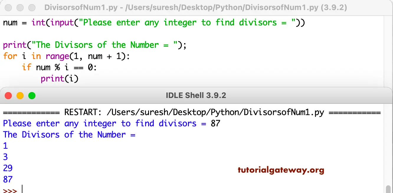 Python Program to find all divisors of an integer