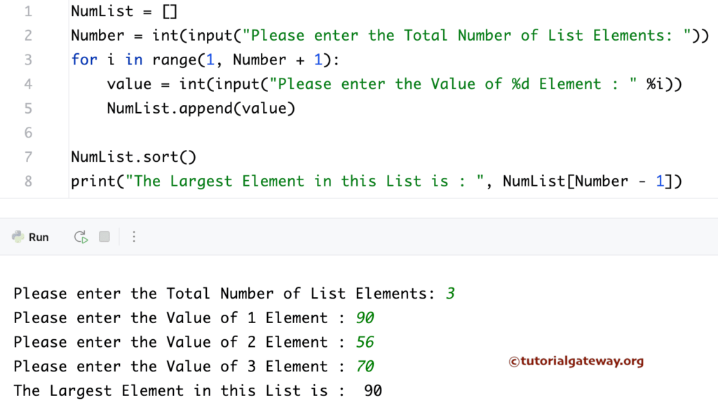Python Program to find the Largest Number in a List using sort