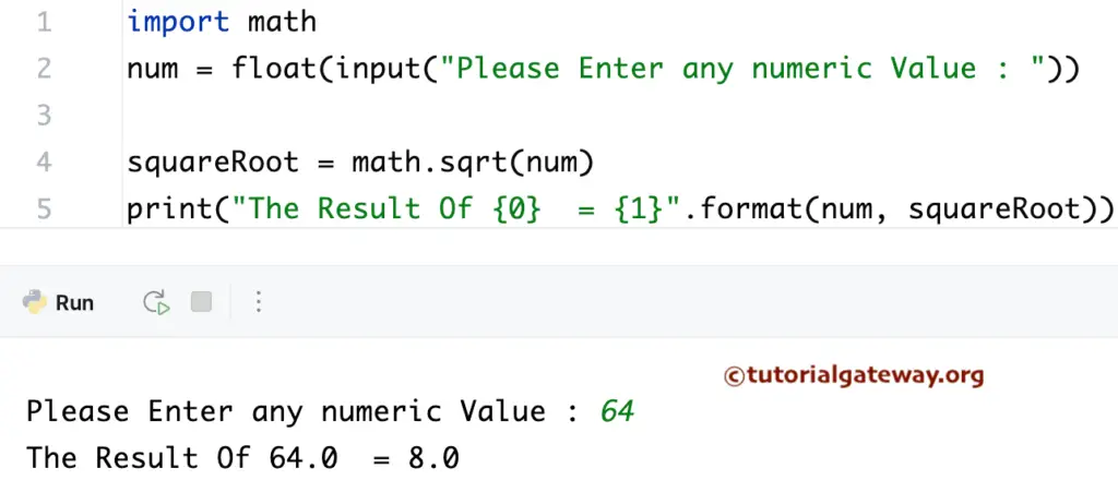 Python Program to find the Square root of a Number using sqrt()