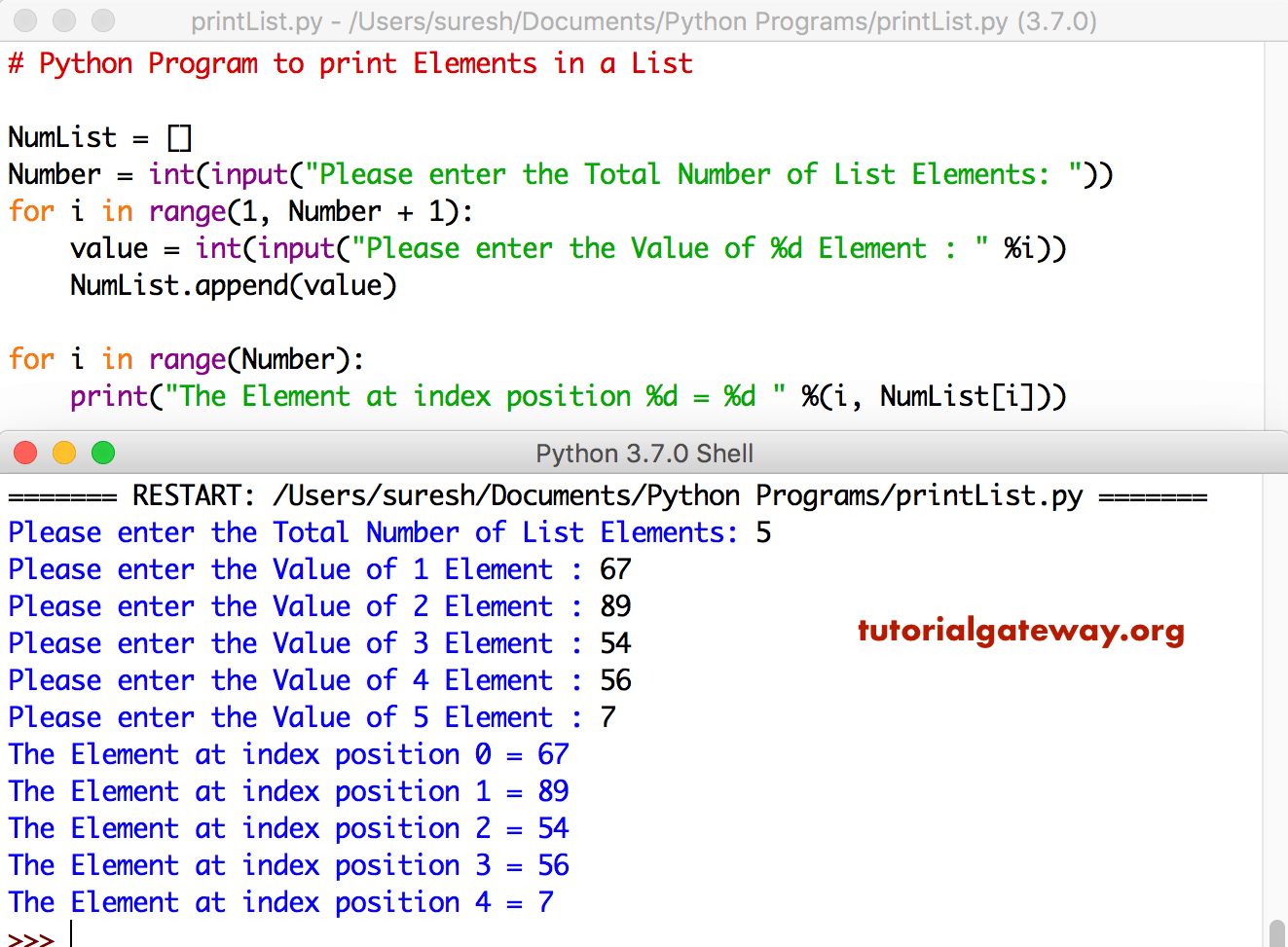 Python Program to print Elements in a List 5