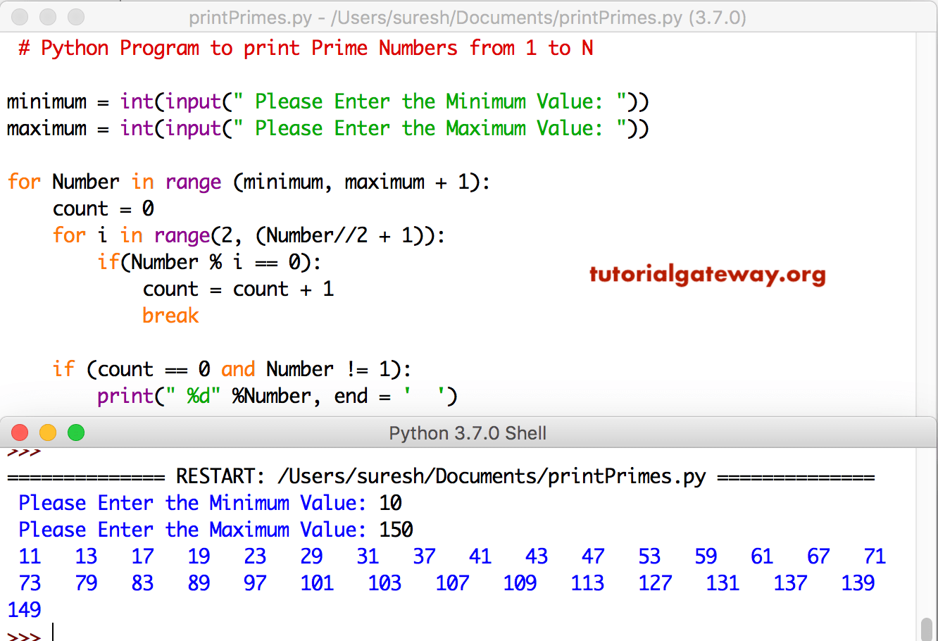 Python Program to print Prime Numbers from 1 to 100 3