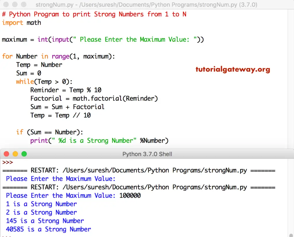 Python Program to print Strong Numbers from 1 to 100 1