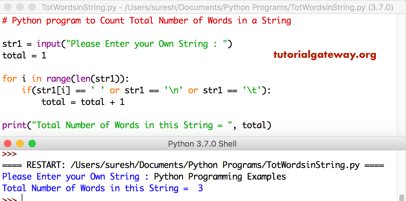 Python program to Count Total Number of Words in a String 1