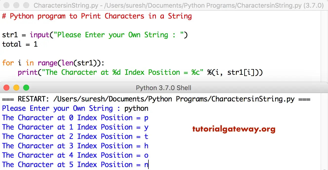Python program to Print Characters in a String 1