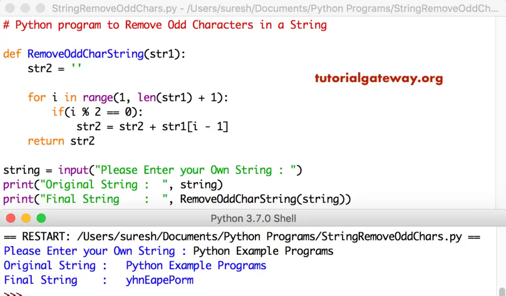 Python program to Remove Odd Characters in a String 3