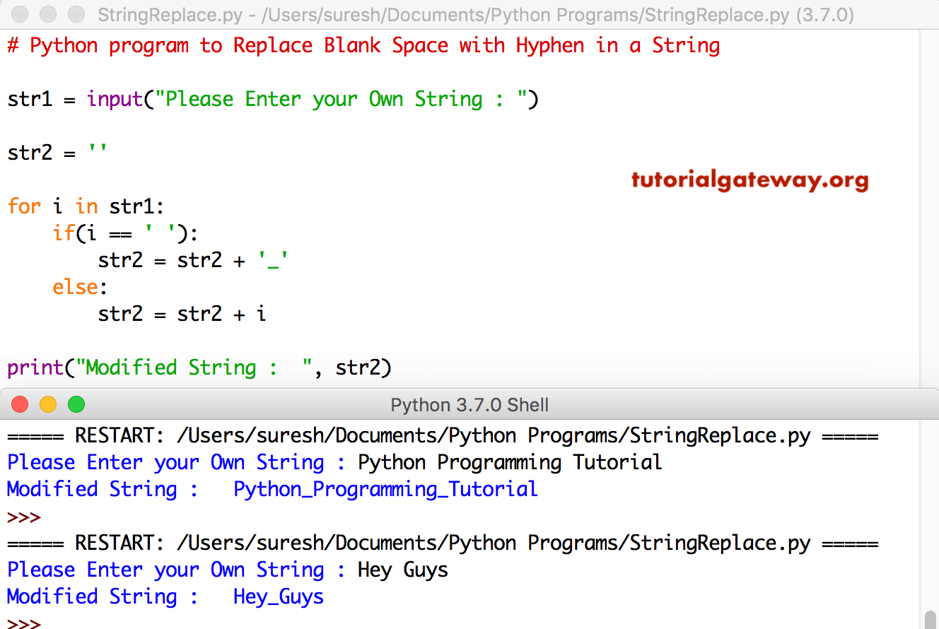 Python program to Replace Blank Space with Hyphen in a String 3