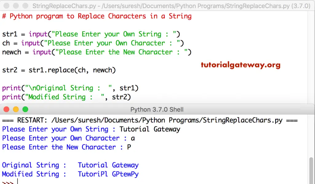 Python program to Replace Characters in a String 1