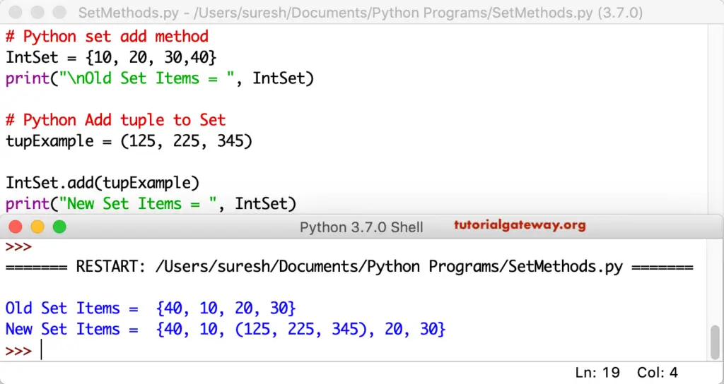 Python set add Function 3