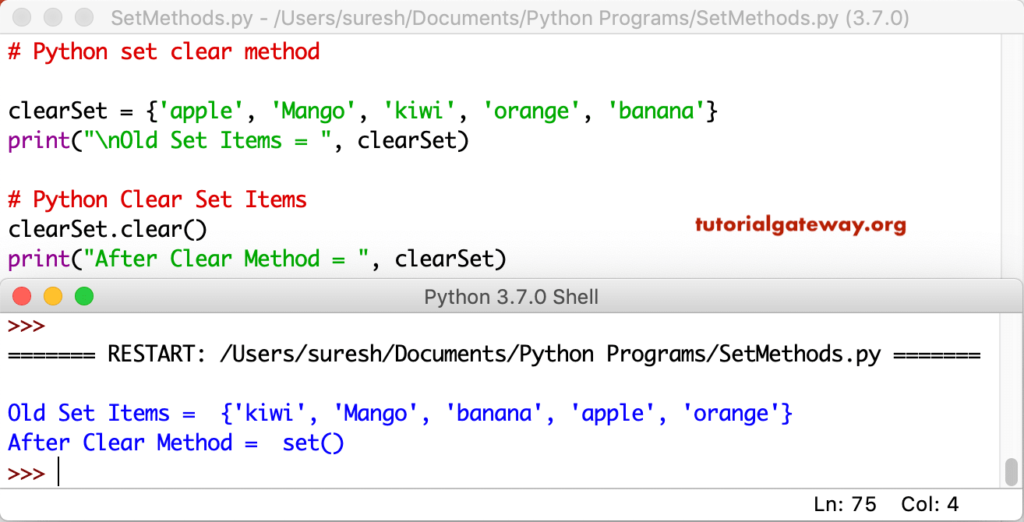 Python set clear Example 1