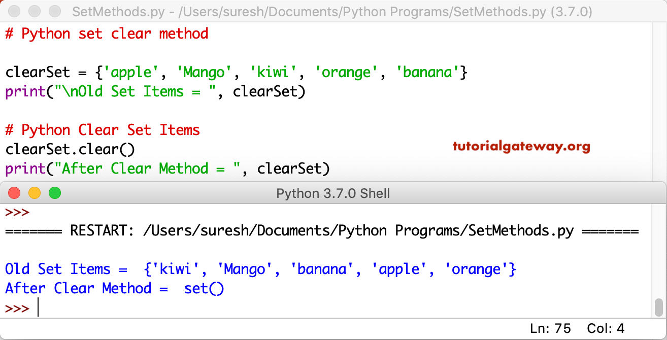 Python set clear method 1