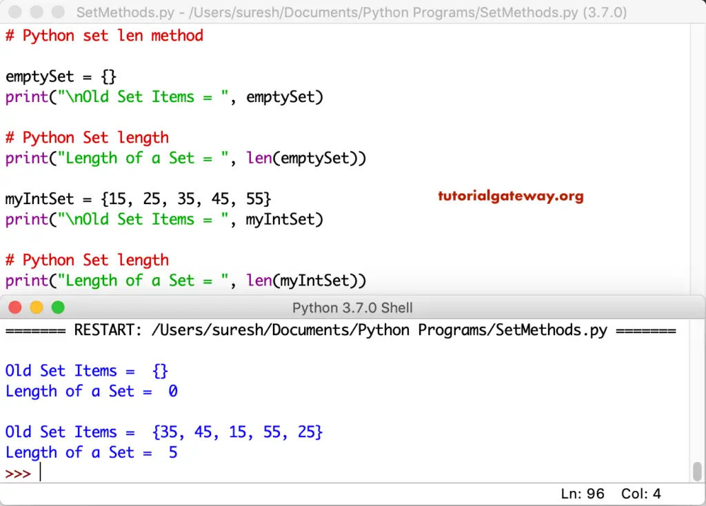 Python set Len Example 1