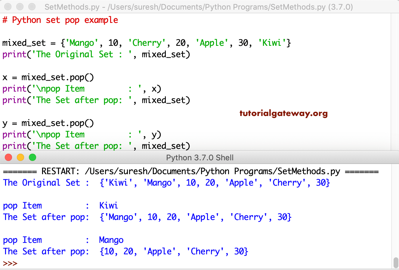 Python set pop method 5