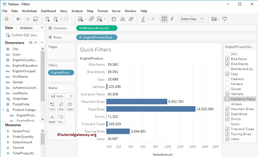 Quick Filters in Tableau 10