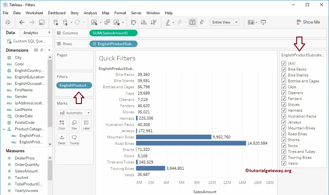 Quick Filters in Tableau 3