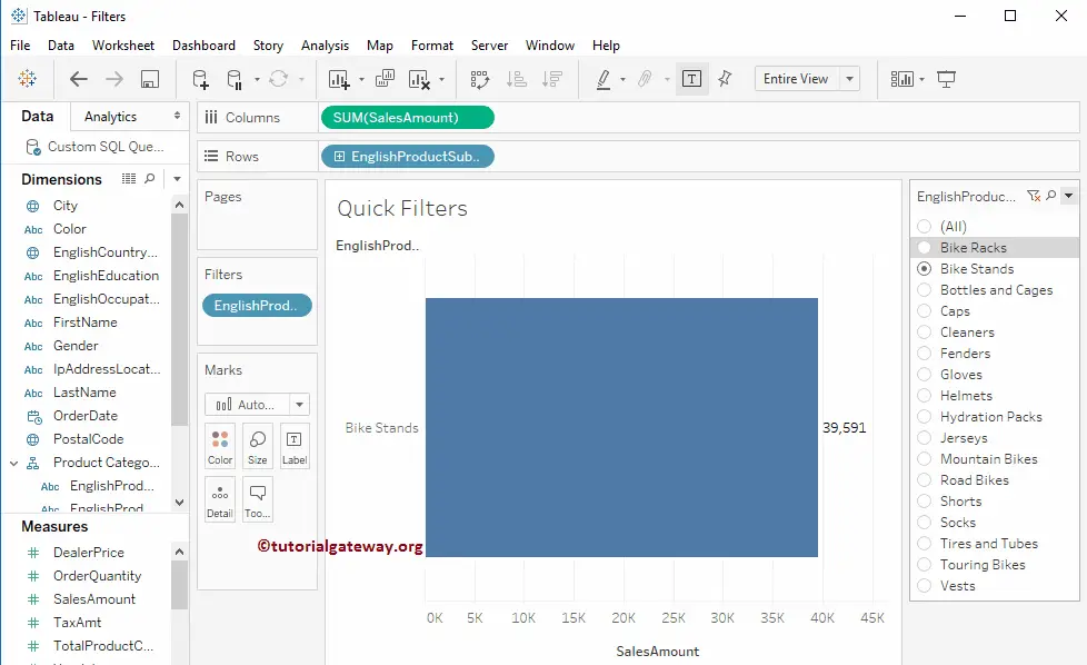 Quick Filters in Tableau 7