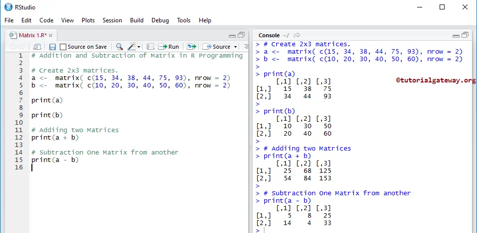 R Matrix Addition and Subtraction 11