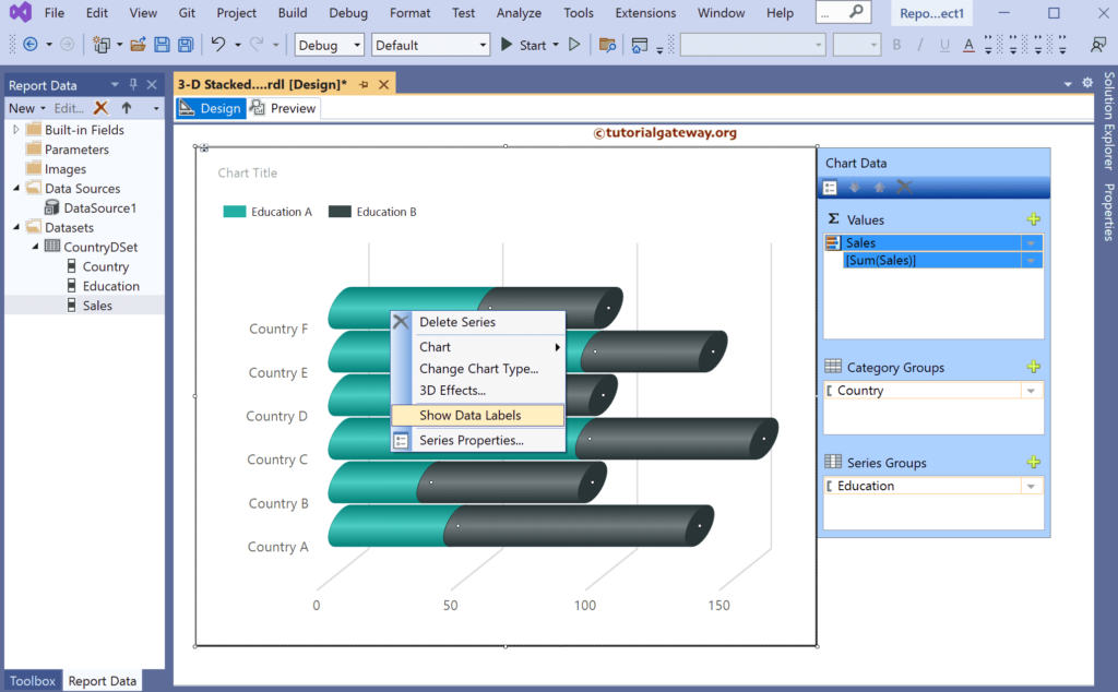 Show Data labels in SSRS 3D Stacked Horizontal Cylinder Chart