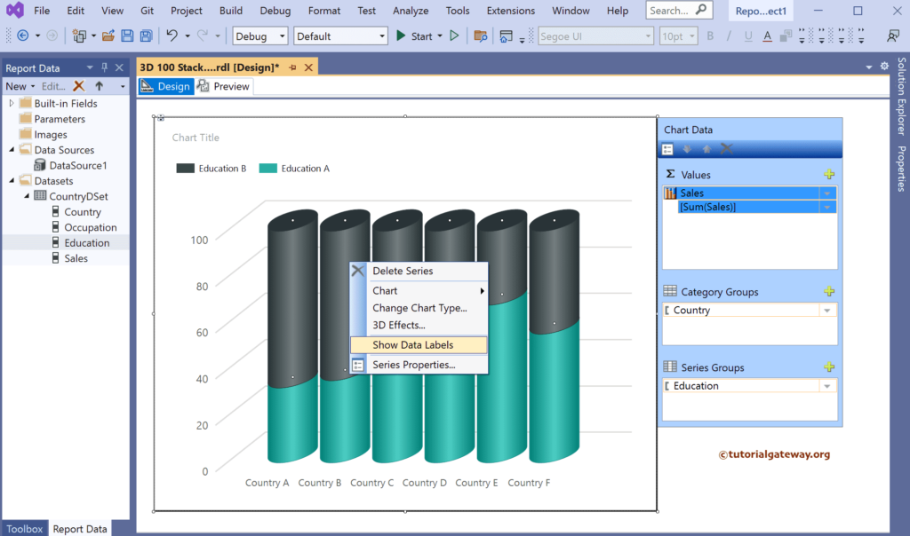 Show Data Labels in SSRS 3D 100% Stacked Cylinder Chart