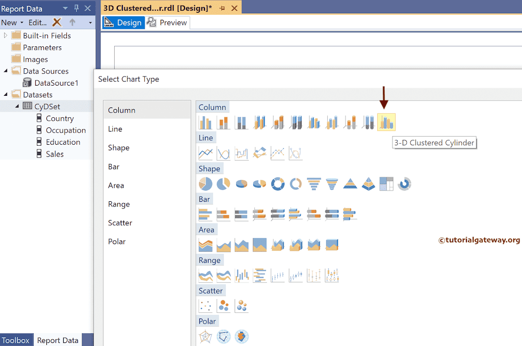 Choose 3-D Clustered Cylinder Chart