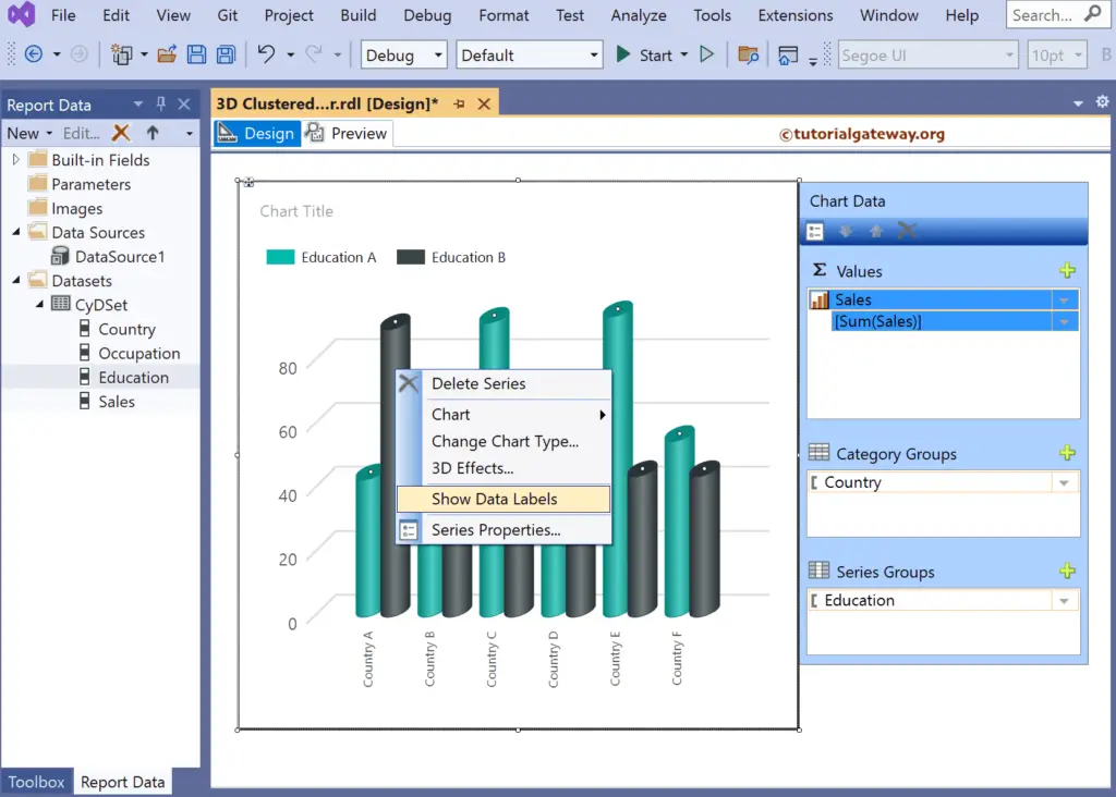 Show Data labels in SSRS 3-D Clustered Cylinder Chart