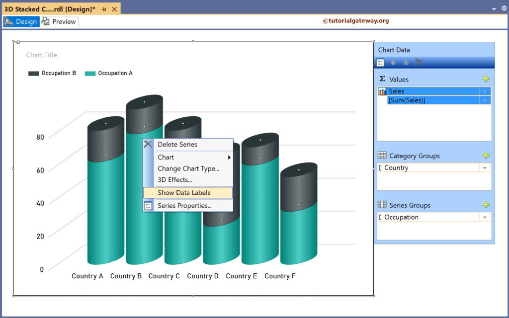 Show Data Labels in SSRS 3-D Stacked Cylinder Chart