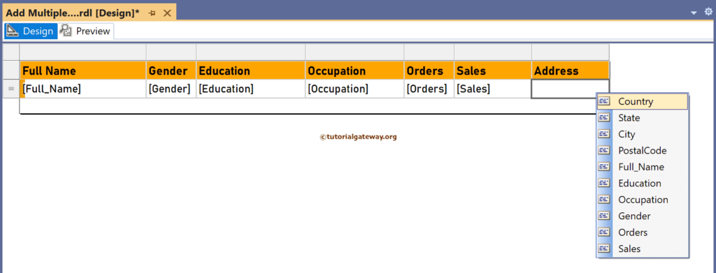Select the items to add Multiple Fields to a Single SSRS Table Column