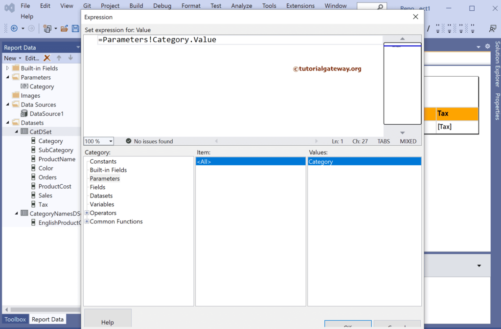 Expression to Display Parameter Value in SSRS Report