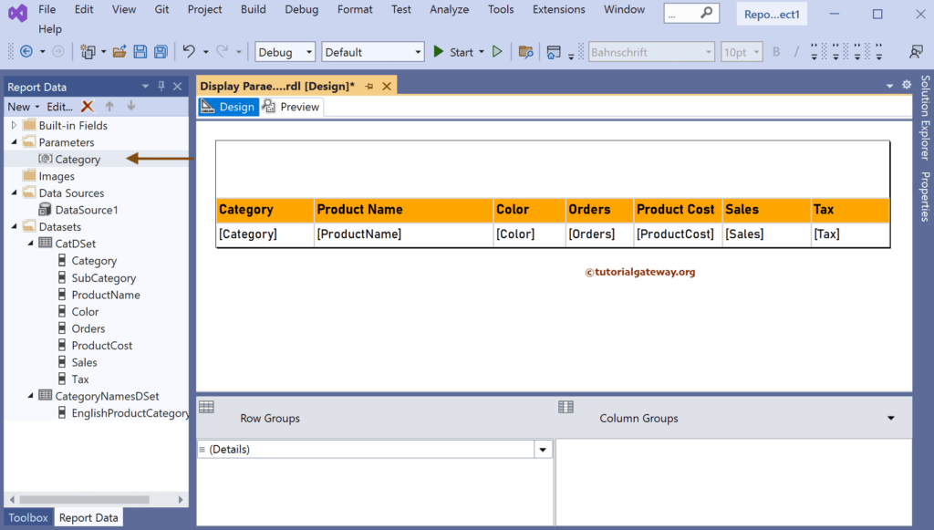 Simple Table to Display Parameter Value in SSRS Report
