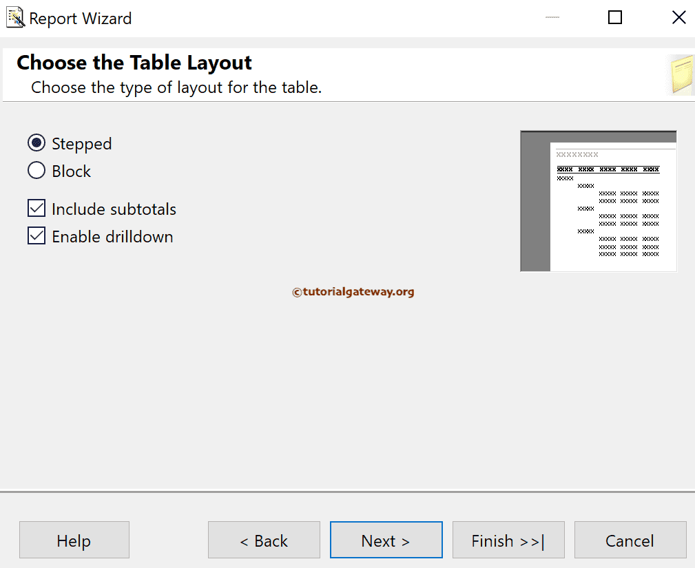 Enable Drilldown option to create Drill Down Table Using Report Wizard