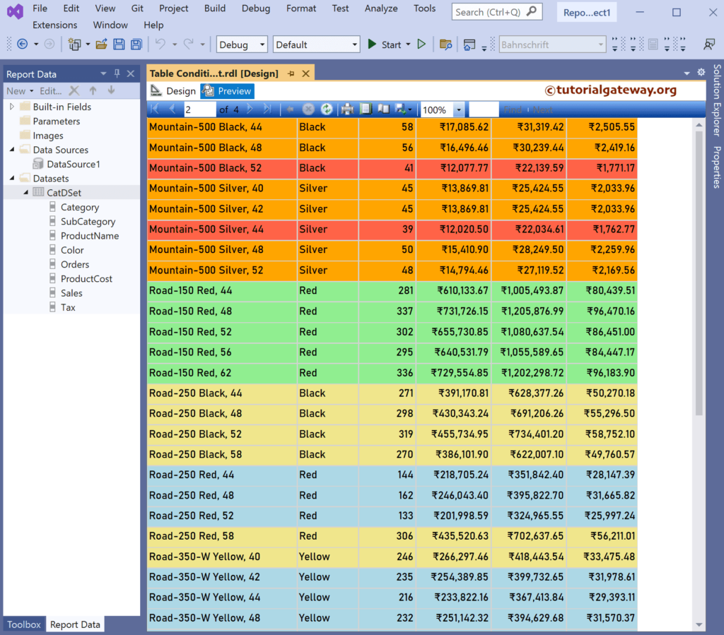 SSRS Highlight Table using Conditional Format preview