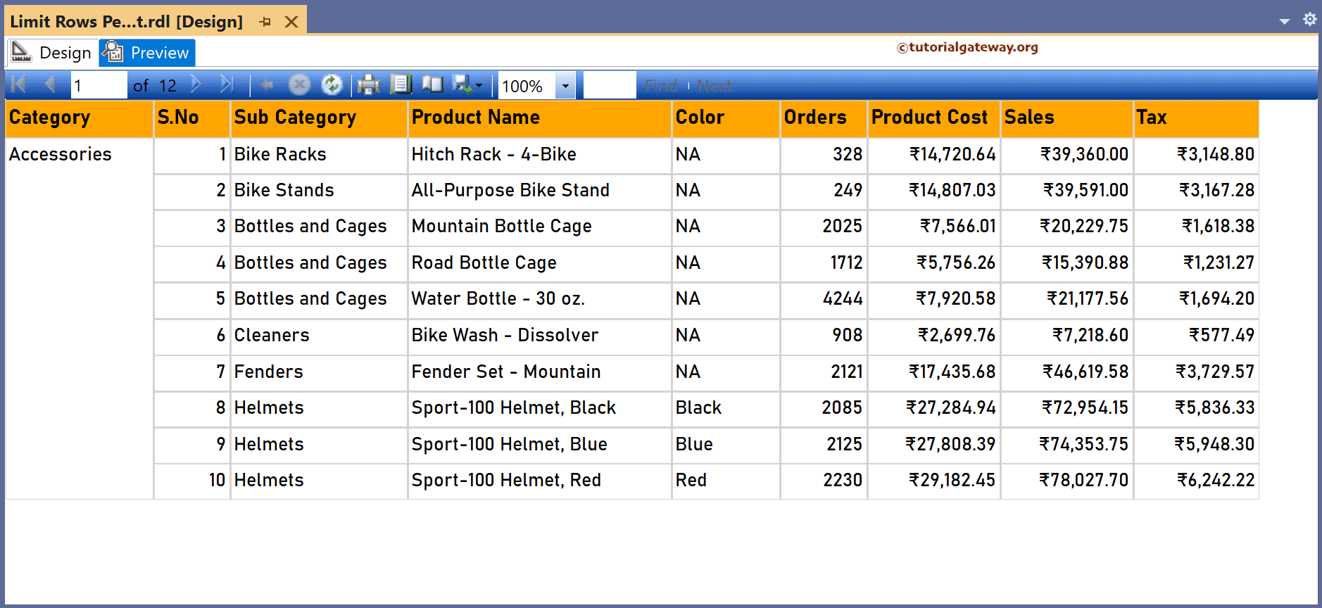 Limit Rows on each Page of the SSRS Grouped Table Report Preview