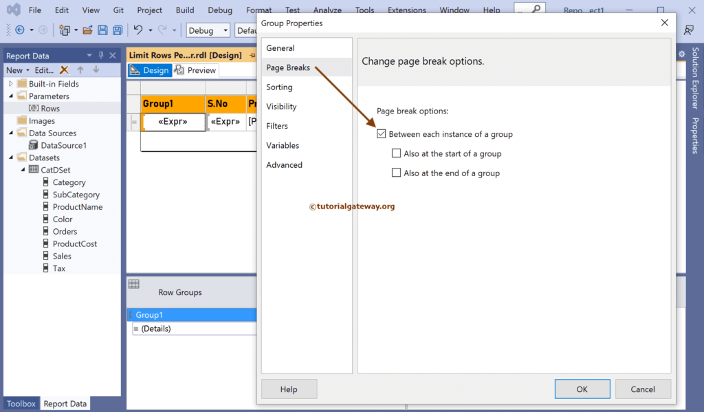 Add Page Breaks to Limit Rows Per Page using SSRS Parameter
