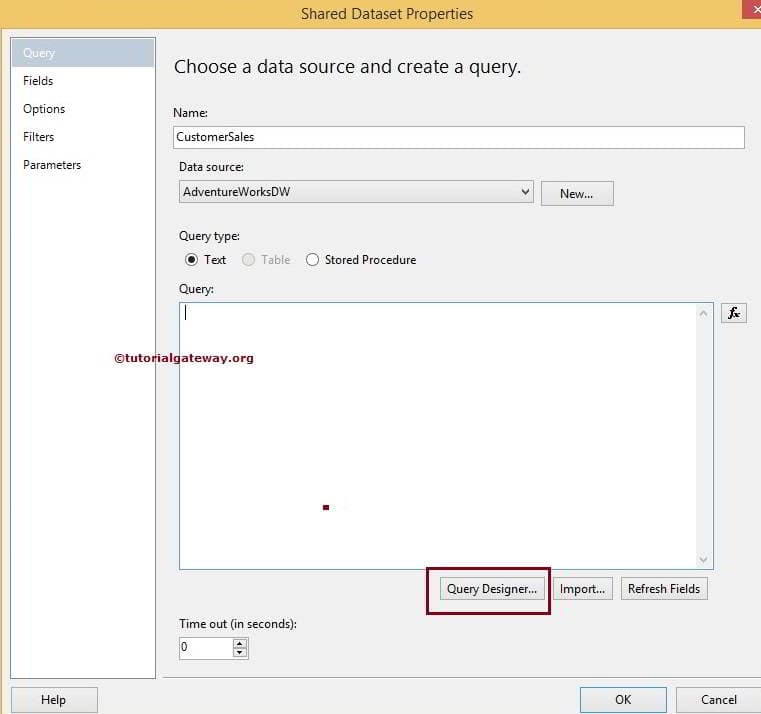 SSRS Query Designer