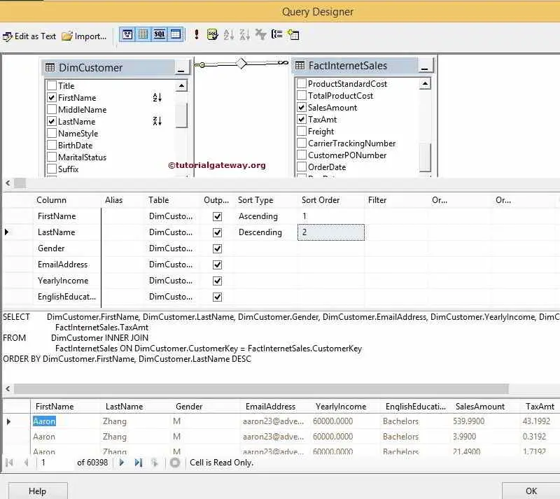Select the Columns Sort Order in SSRS Query Designer 6