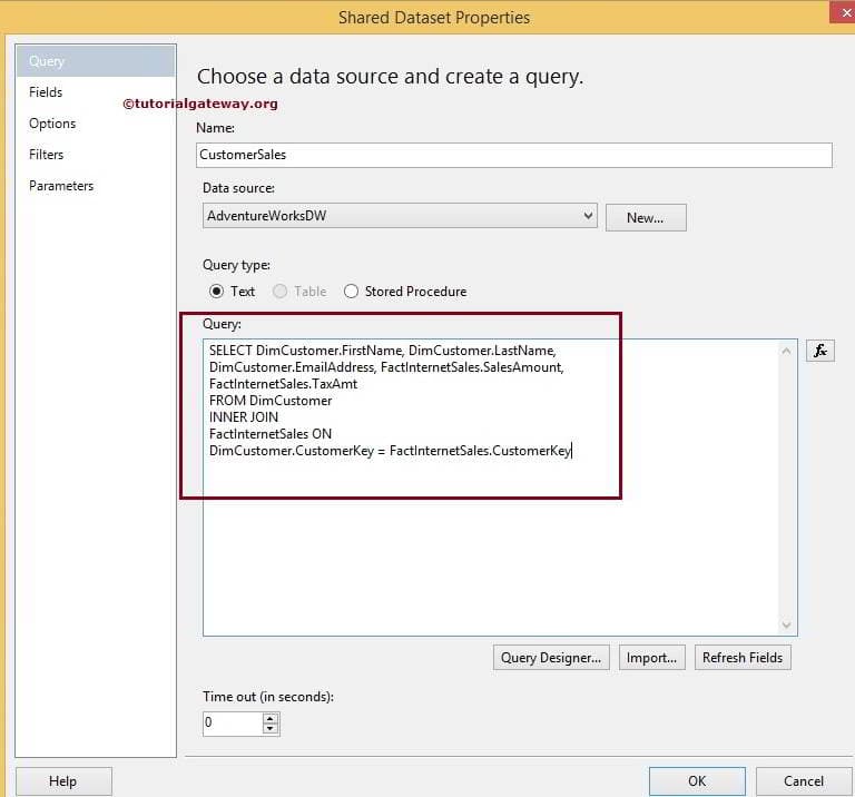 SSRS Query Designer