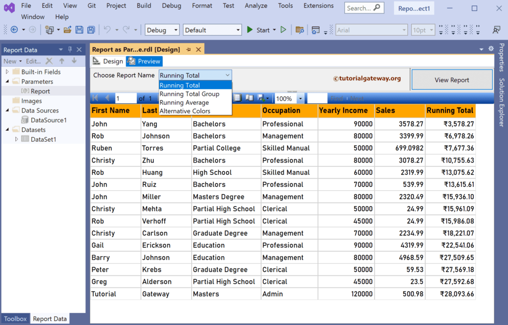 Preview of the SSRS Reports as Parameter Value
