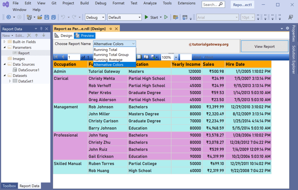SSRS Reports as Parameter Value Preview
