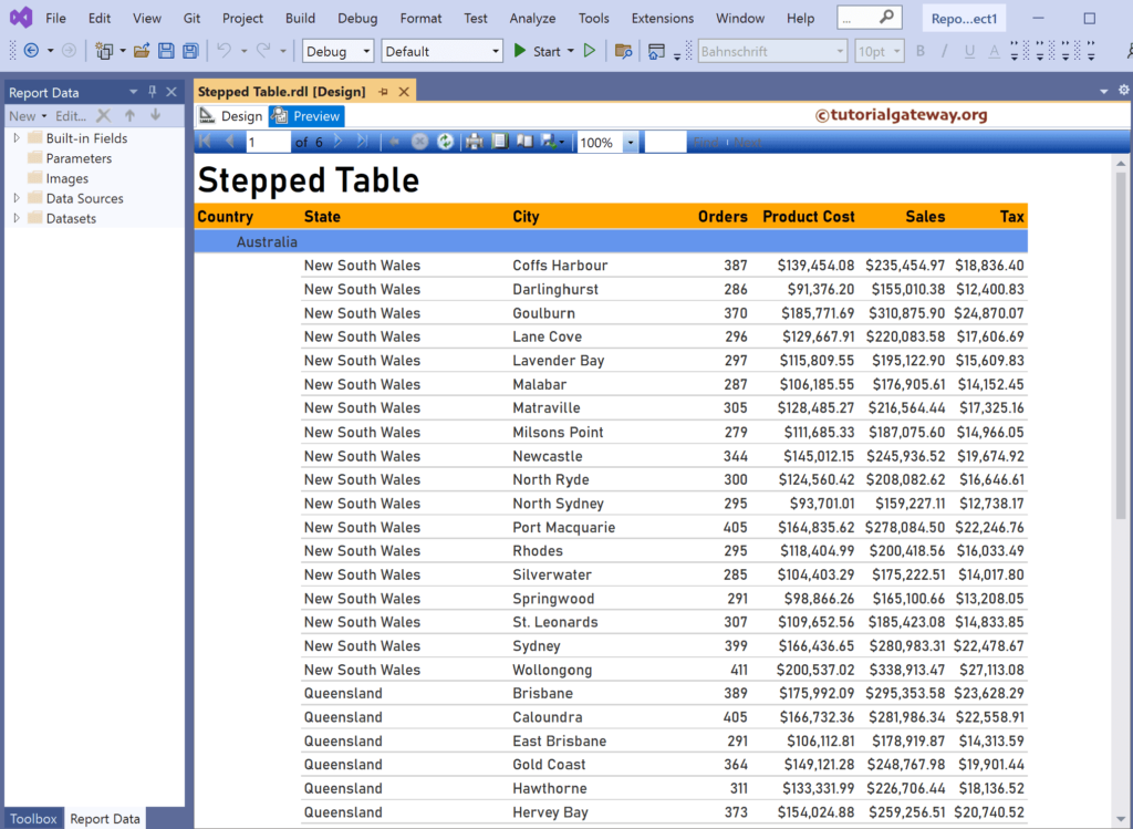 SSRS Stepped Table using Report Wizard Preview