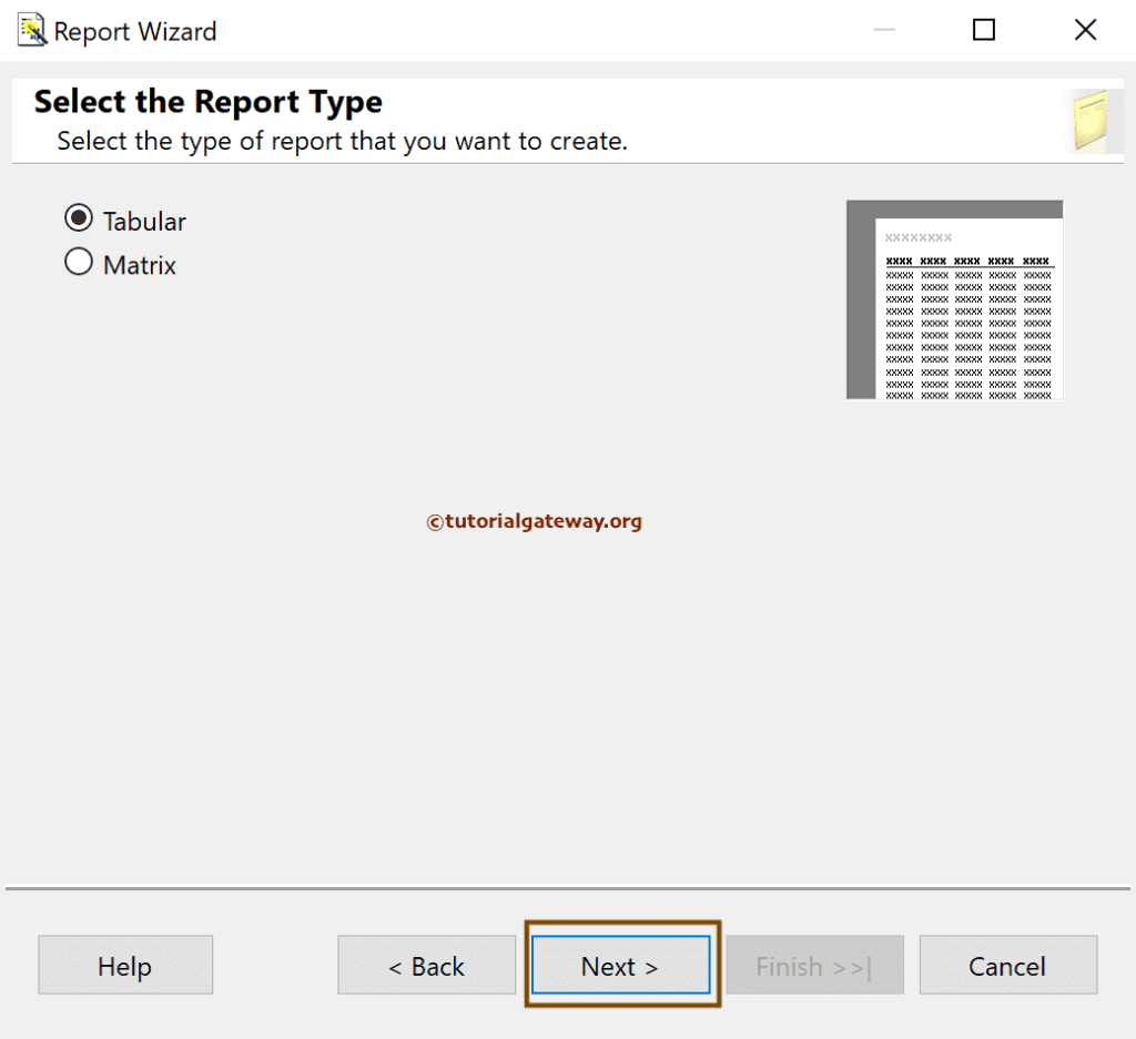 Choose Tabular report type