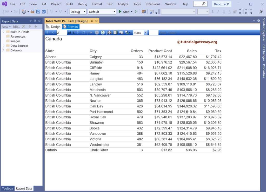 SSRS Table using Report Wizard Page and Details Preview