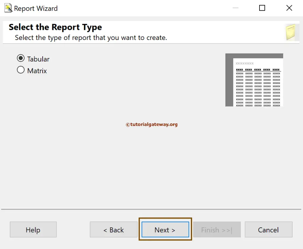 Choose Tabular Report Type